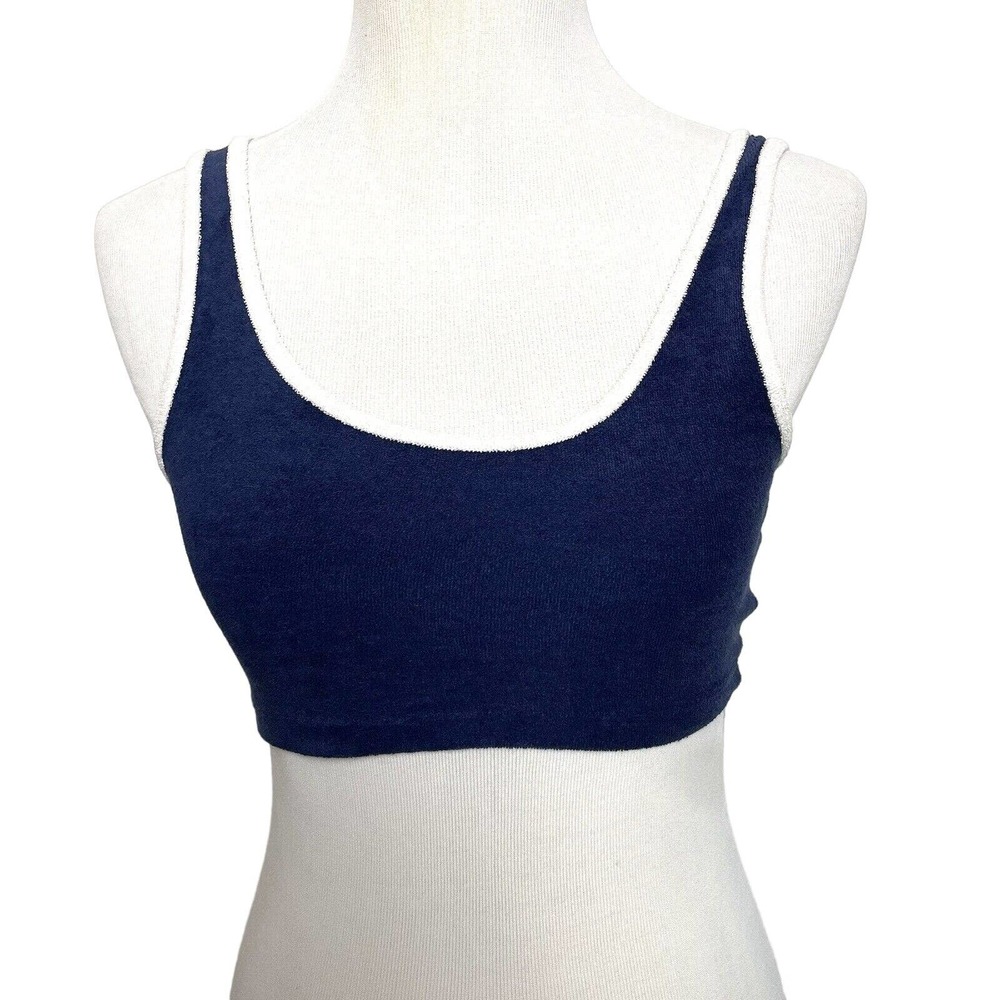 H&M Divided Terry Cloth Tank Vintage Style Navy White Size MEDIUM S Crop Top Y2K